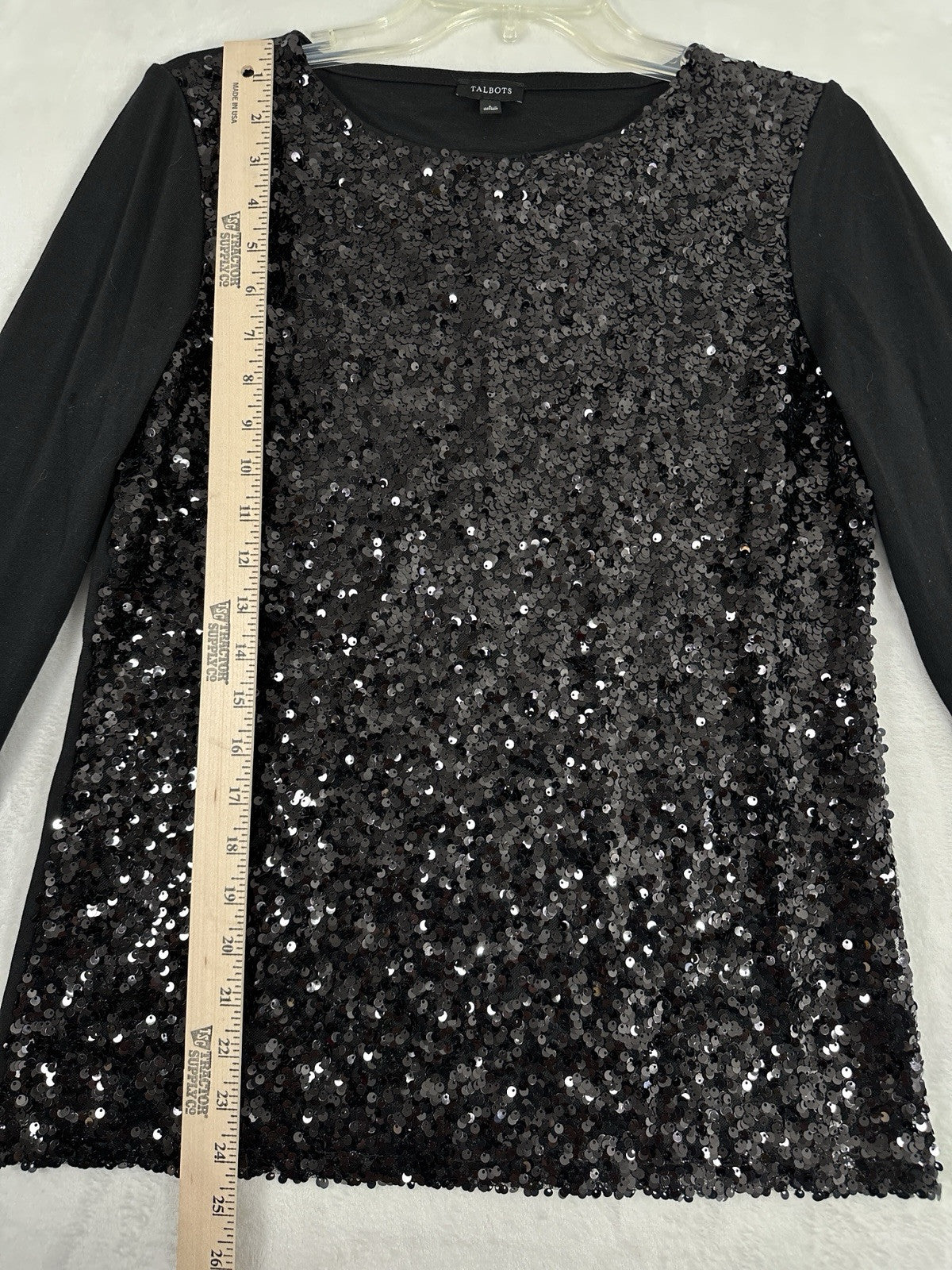 Talbots Small Tops Black Sequined Pima Cotton Long Sleeve Top Womens Sequin