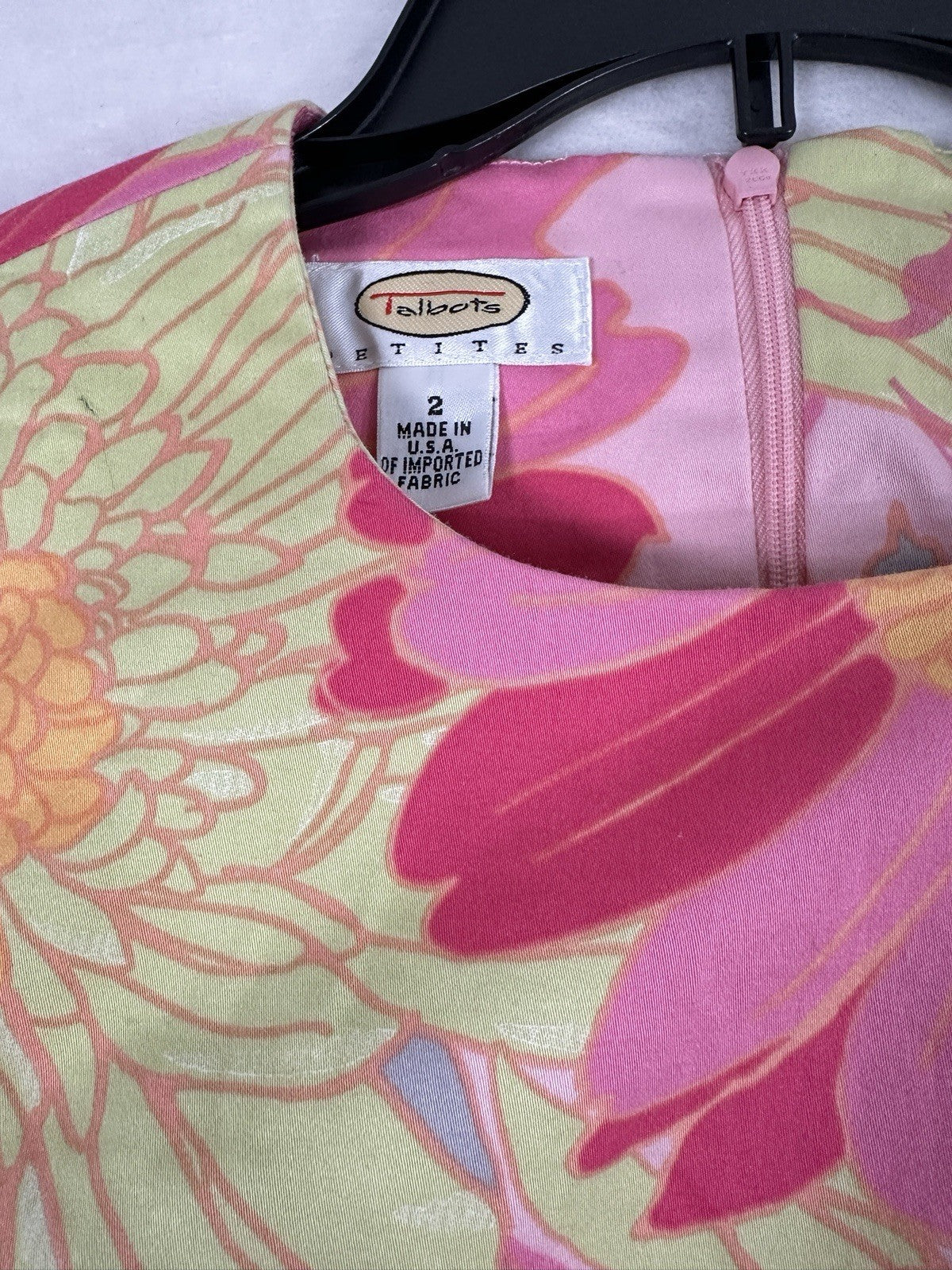 Vintage Talbots Dress 2P 2 Petite Sleeveless Pink Floral Cotton Stretch Short