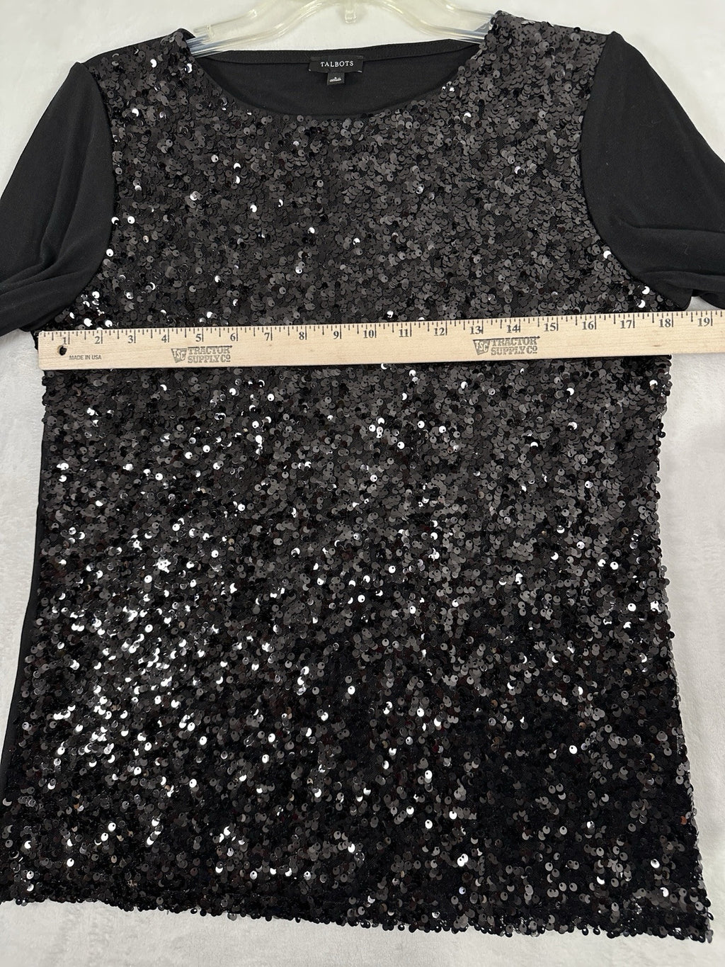 Talbots Small Tops Black Sequined Pima Cotton Long Sleeve Top Womens Sequin