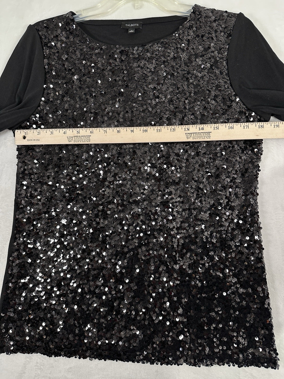 Talbots Small Tops Black Sequined Pima Cotton Long Sleeve Top Womens Sequin