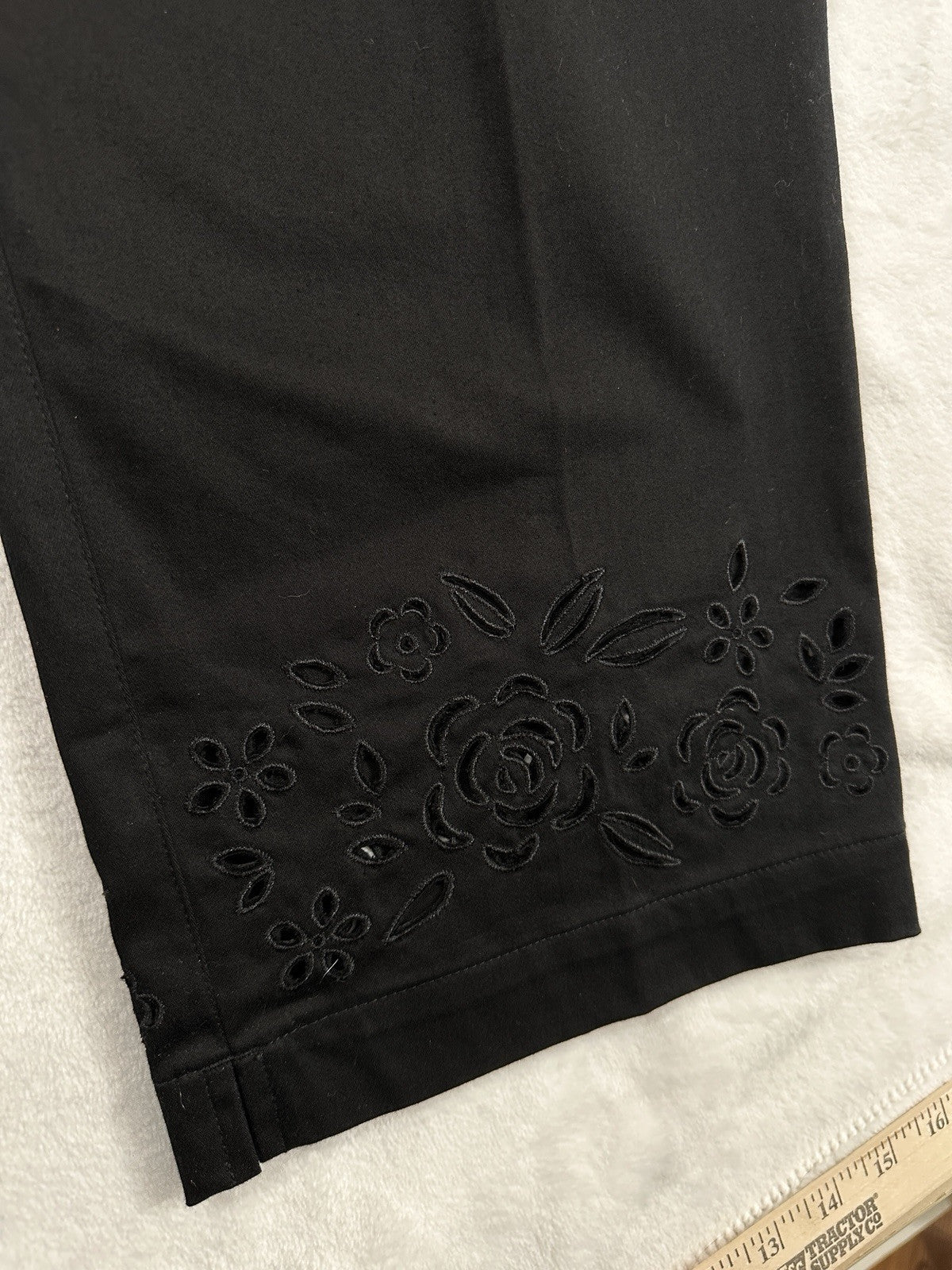 Vintage Talbots 12 Black Pants Floral Cutout Hem Cotton Womens