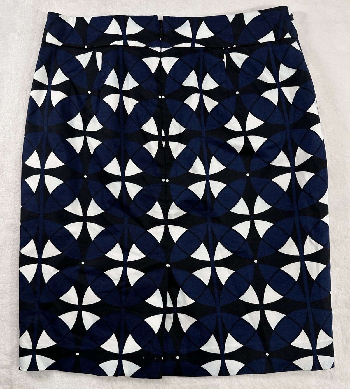 Ann Taylor Pencil Skirt 2 Petite 2P Navy Blue Black Print Womens Cotton Stretch