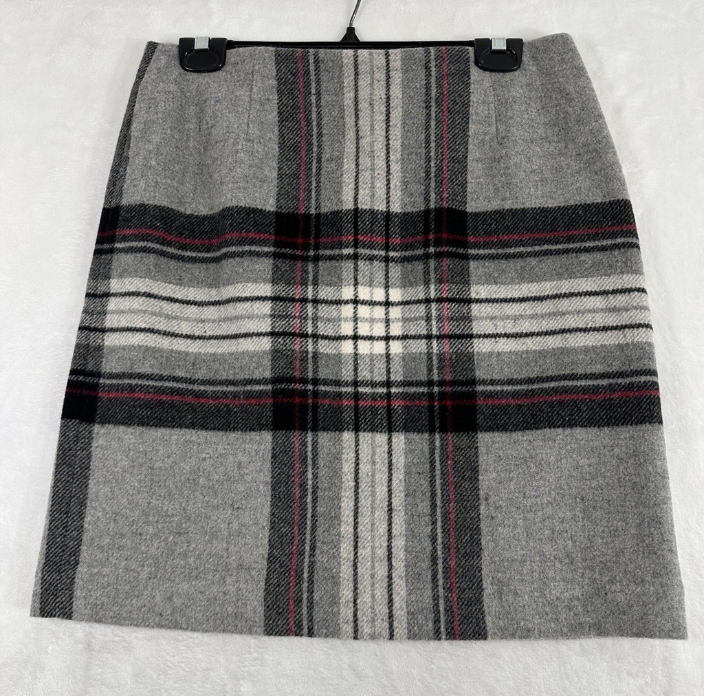Vintage Talbots Skirt 10 Pencil A-Line Gray Plaid Wool Rabbit Hair Womens