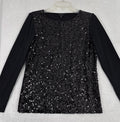 Talbots Small Tops Black Sequined Pima Cotton Long Sleeve Top Womens Sequin