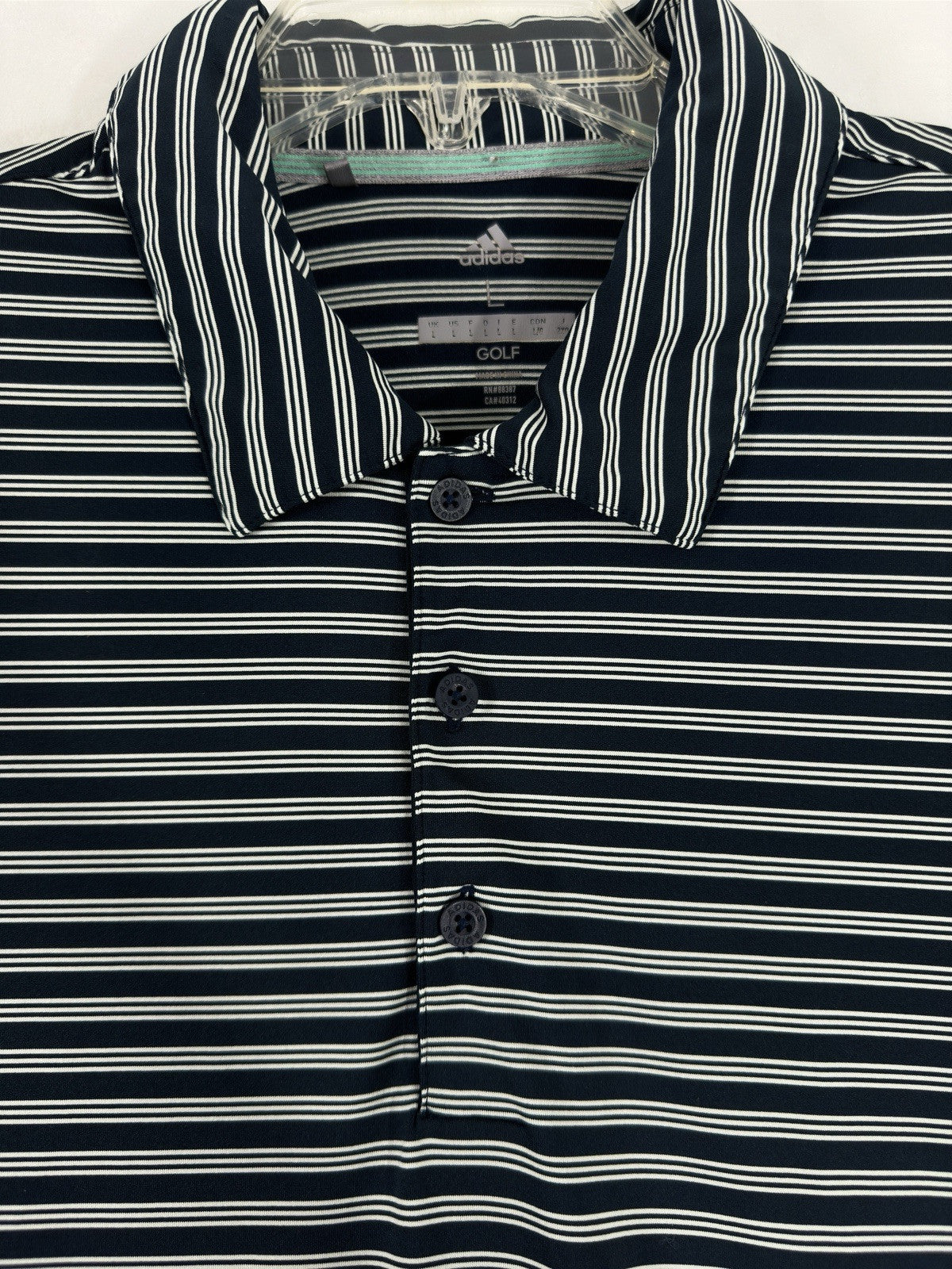 Adidas Golf Polo Large Men’s Navy Blue Striped Short Sleeve Shirt