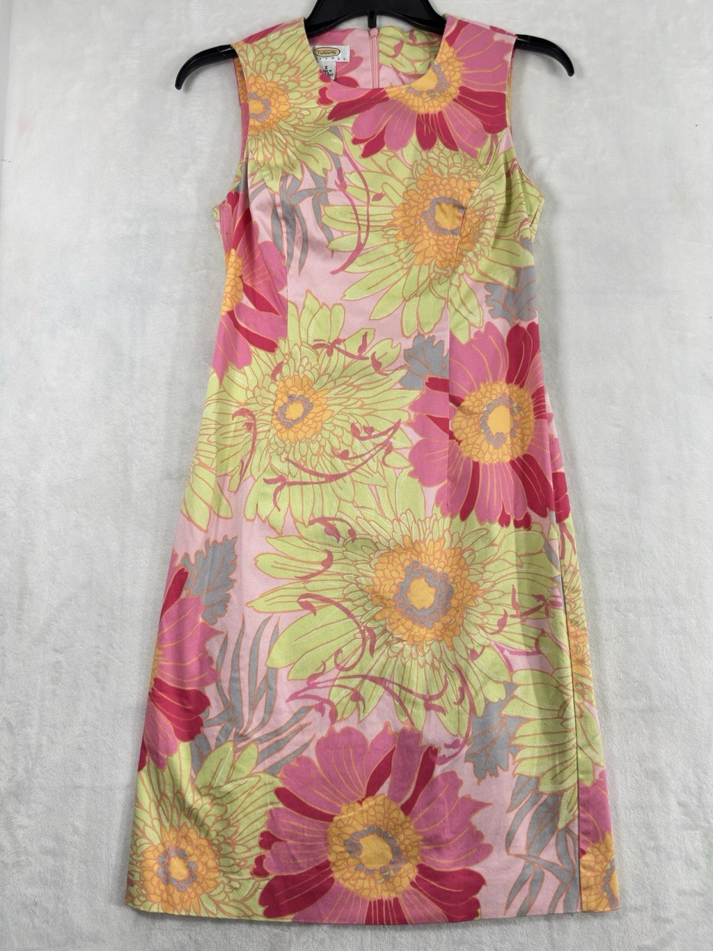 Vintage Talbots Dress 2P 2 Petite Sleeveless Pink Floral Cotton Stretch Short
