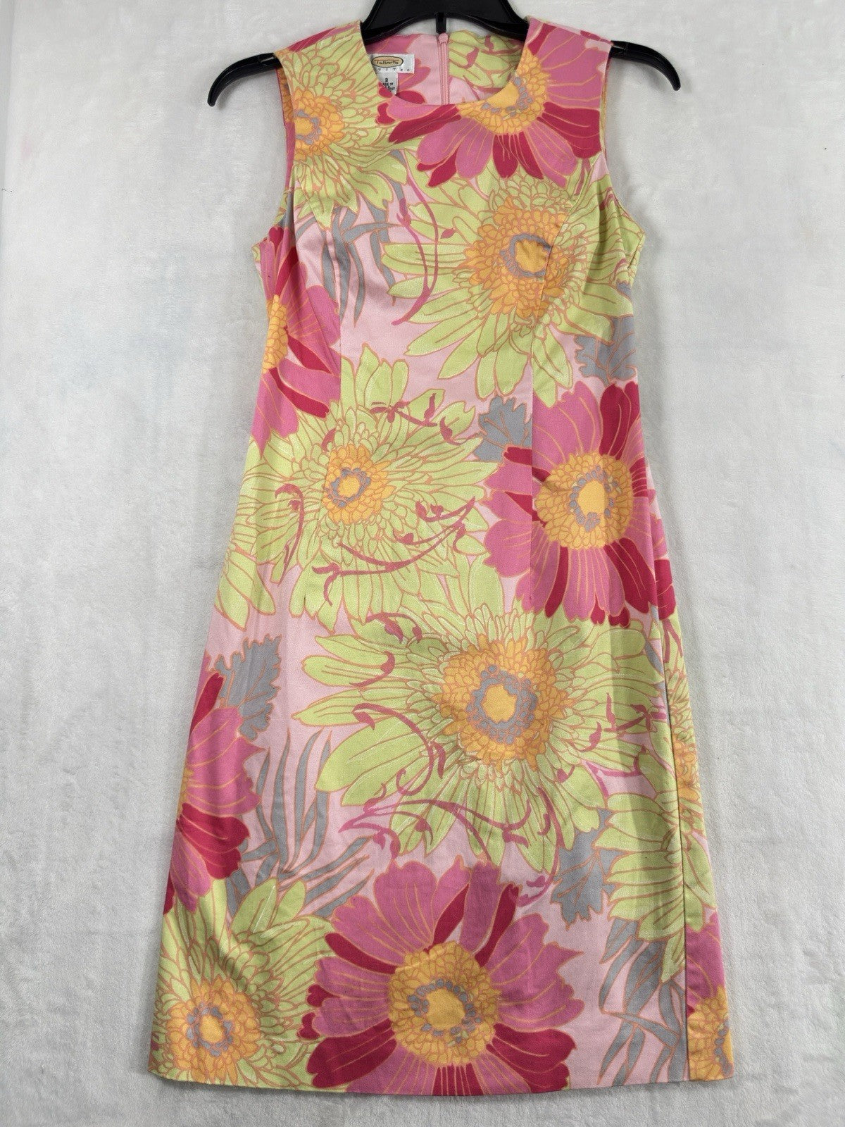 Vintage Talbots Dress 2P 2 Petite Sleeveless Pink Floral Cotton Stretch Short