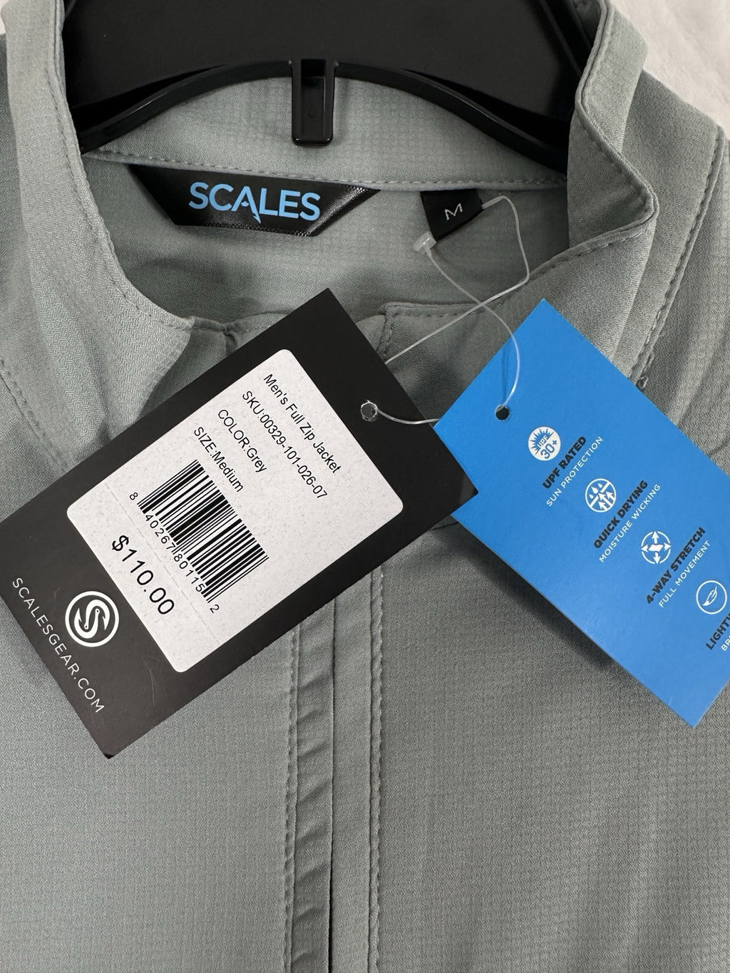 Scales Full Zip Jacket Mens Medium Fishing Windbreaker Gray UPF 30+ NWT $110 NEW