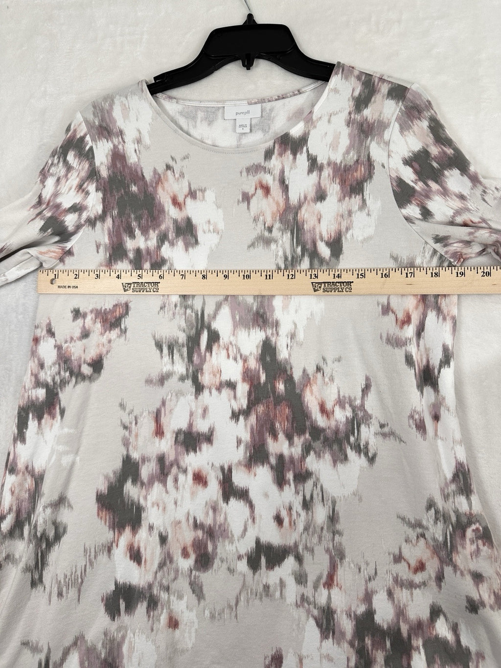 J Jill Pure Jill Small Knit Tunic Top Long Sleeve Watercolor Print Tan Womens