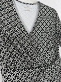 Talbots Dress Size Small Wrap Midi Black White Geo Print Stretch Knit Womens