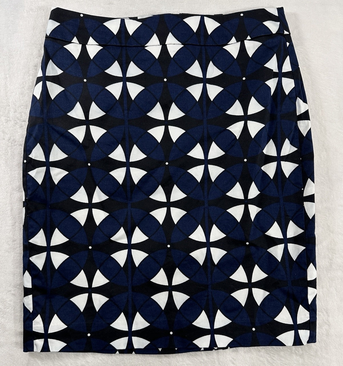 Ann Taylor Pencil Skirt 2 Petite 2P Navy Blue Black Print Womens Cotton Stretch
