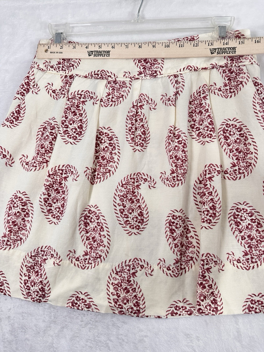 Ann Taylor LOFT Skirt Size 8 Linen Blend Short Boho Print Pockets Ivory Pleated
