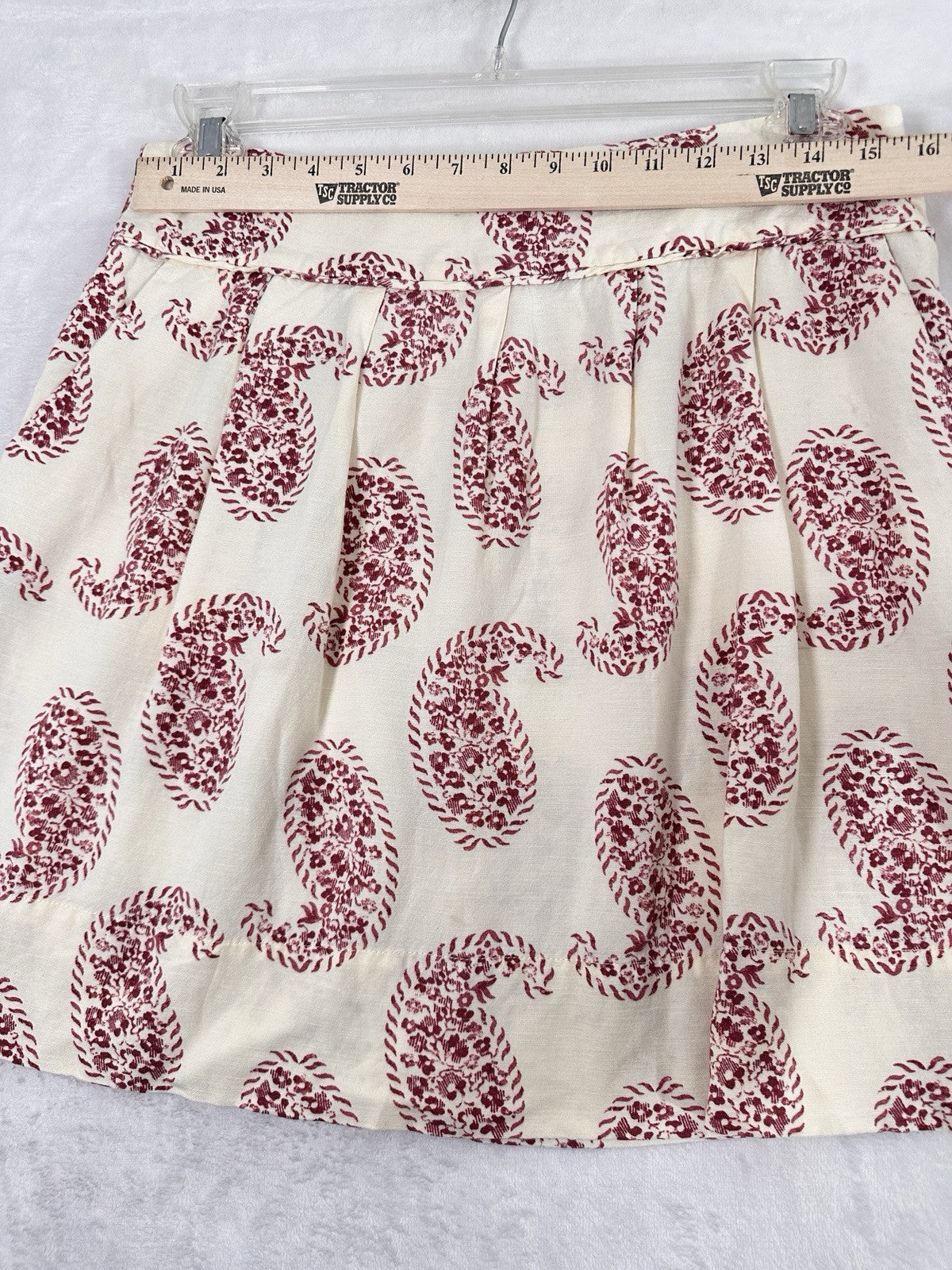 Ann Taylor LOFT Skirt Size 8 Linen Blend Short Boho Print Pockets Ivory Pleated