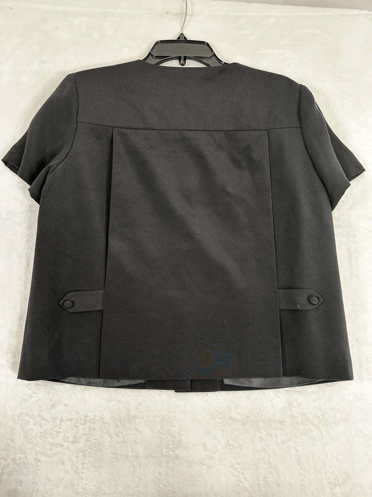 Vintage Talbots Pure Silk Jacket 12 Black Top Buttons Short Sleeve Womens