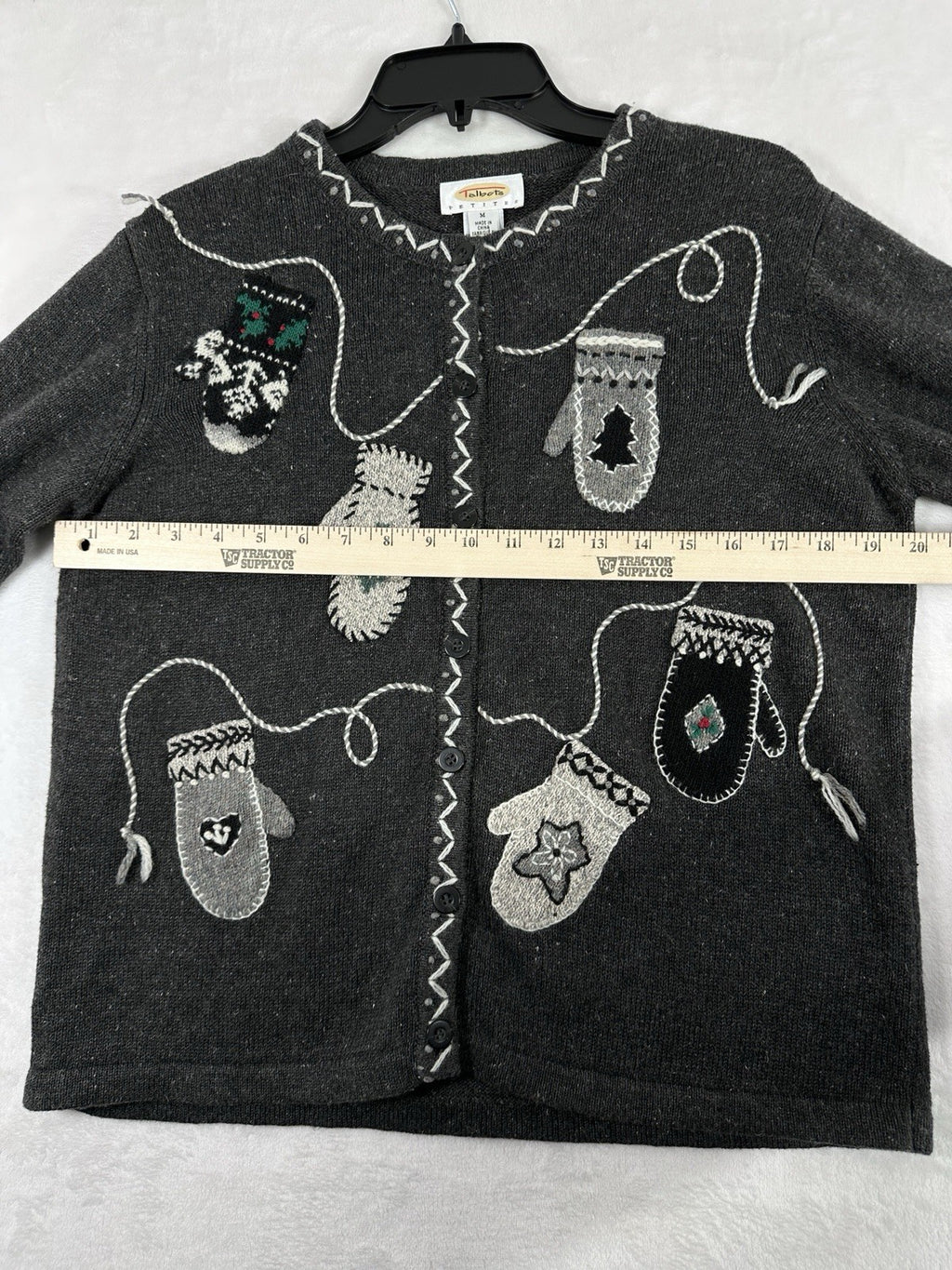 Vintage Talbots Christmas Cardigan Sweater Holiday Medium Petite MP Gray Women