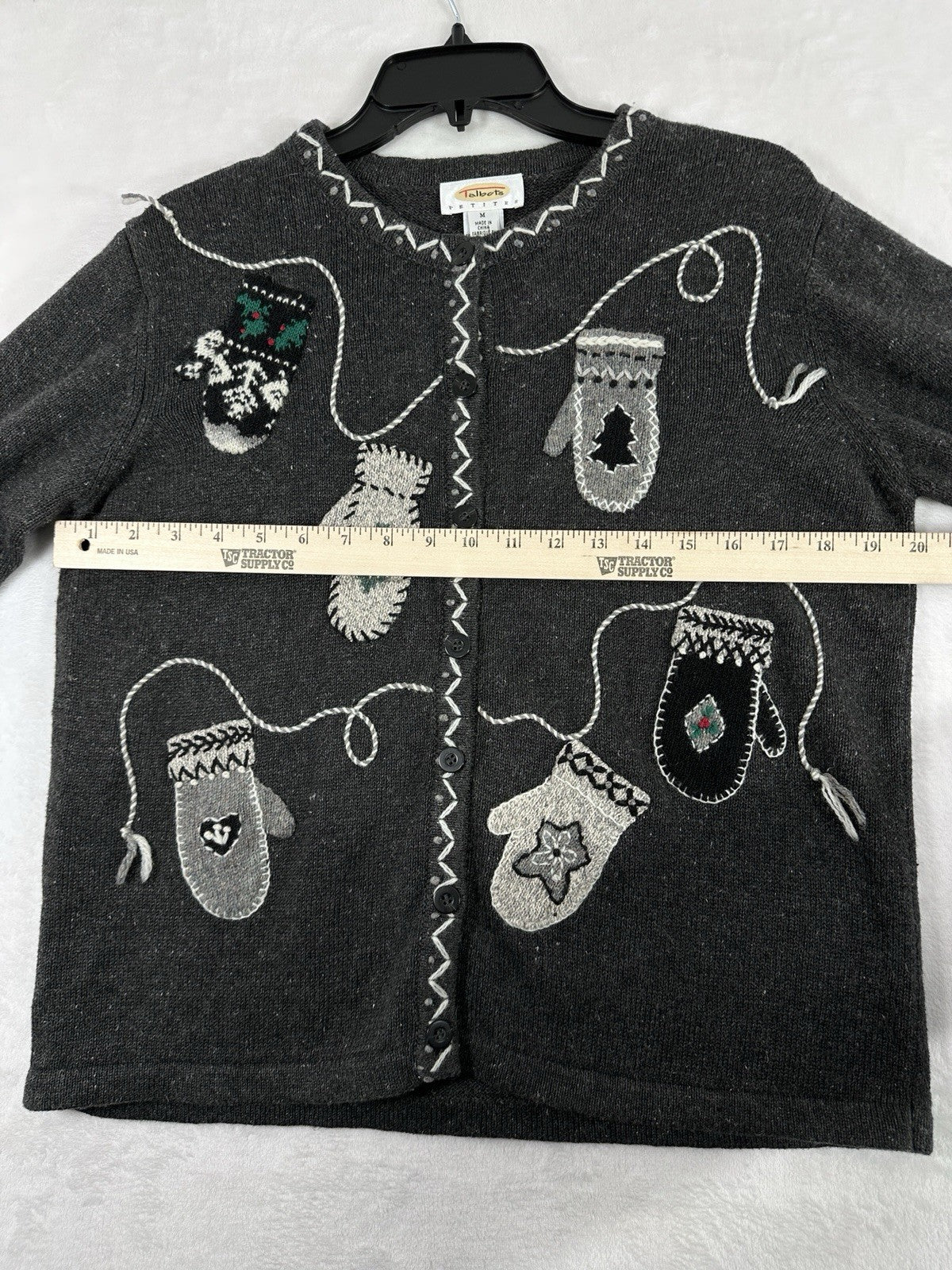 Vintage Talbots Christmas Cardigan Sweater Holiday Medium Petite MP Gray Women