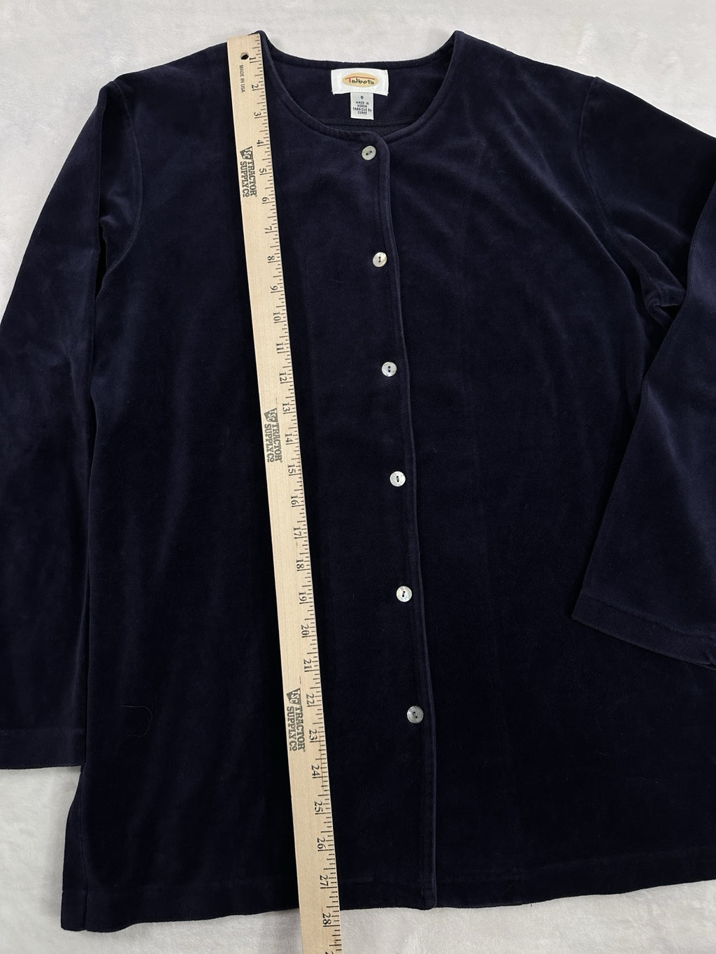 Vintage Talbots 8 Velour Cardigan Top Jacket Indigo Blue Womens Pearl Buttons