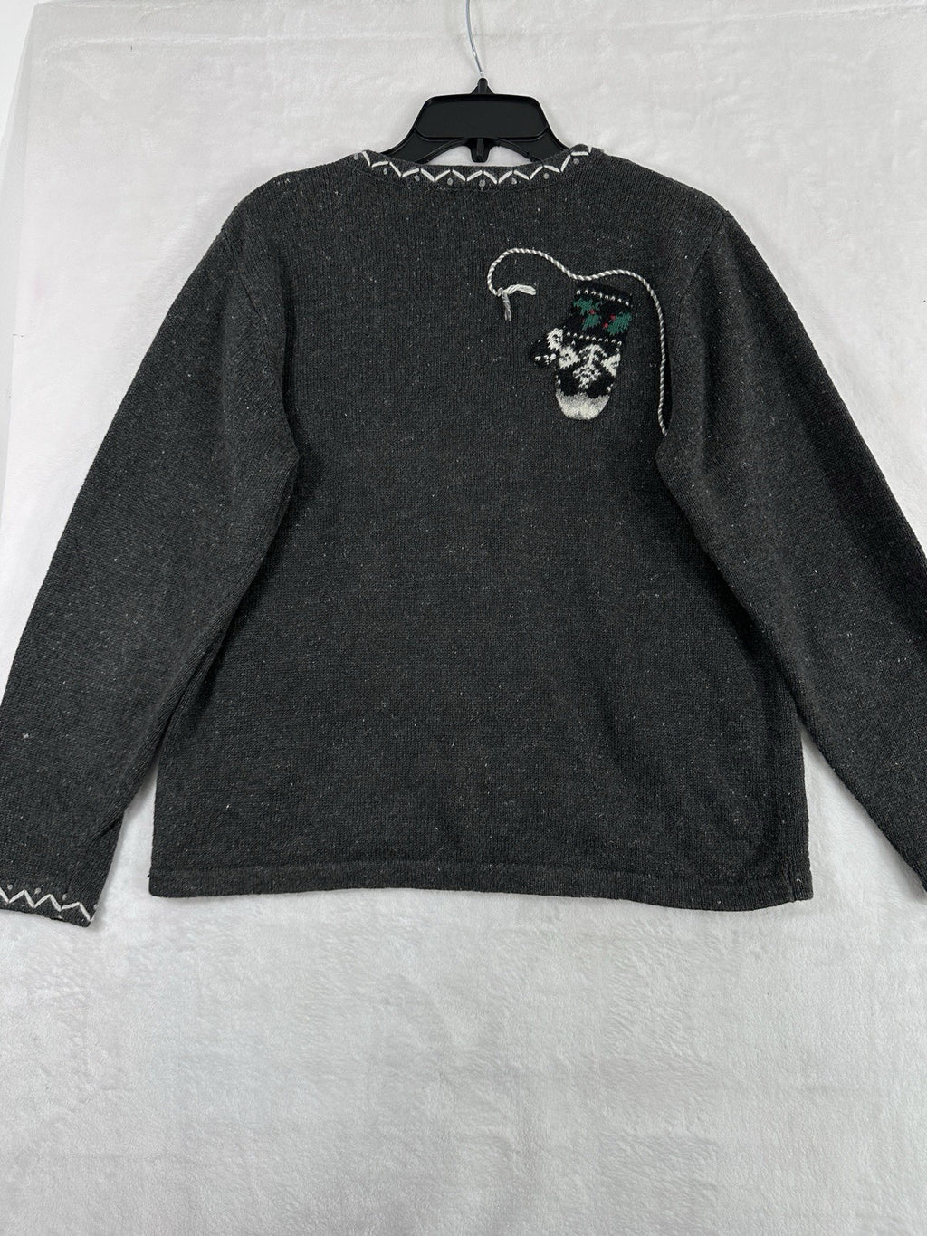 Vintage Talbots Christmas Cardigan Sweater Holiday Medium Petite MP Gray Women