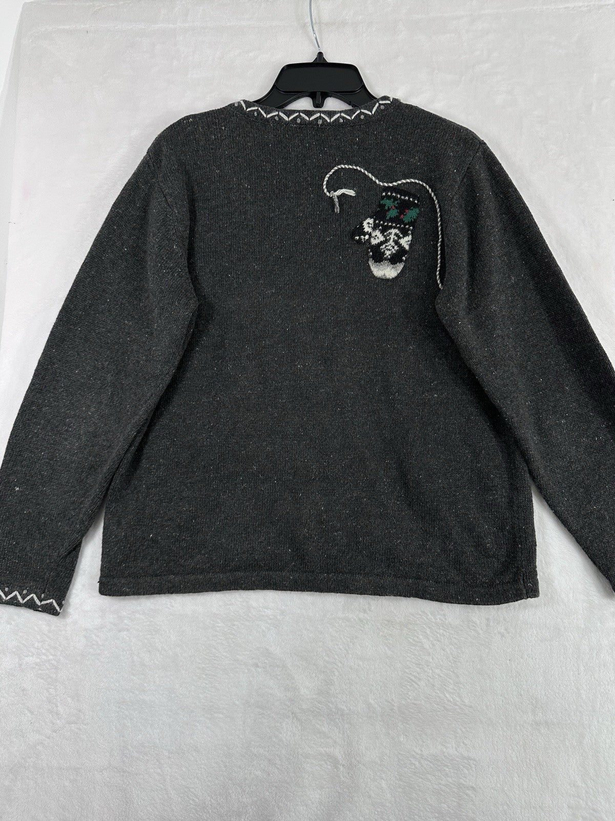 Vintage Talbots Christmas Cardigan Sweater Holiday Medium Petite MP Gray Women