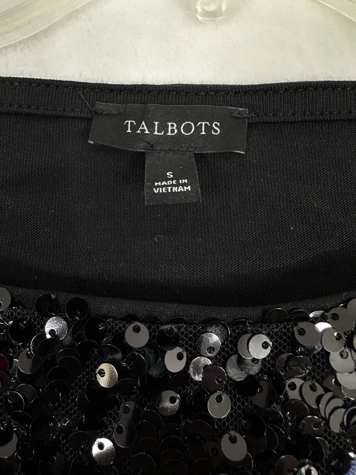 Talbots Small Tops Black Sequined Pima Cotton Long Sleeve Top Womens Sequin