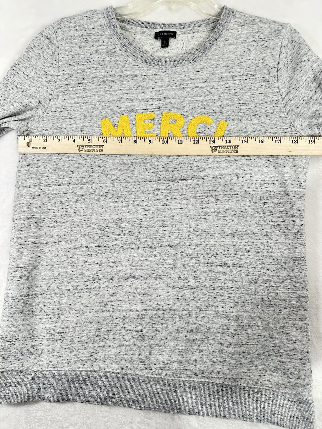 Talbots Small Merci Top Crew Neck Sweatshirt Gray Yellow Pullover Womens