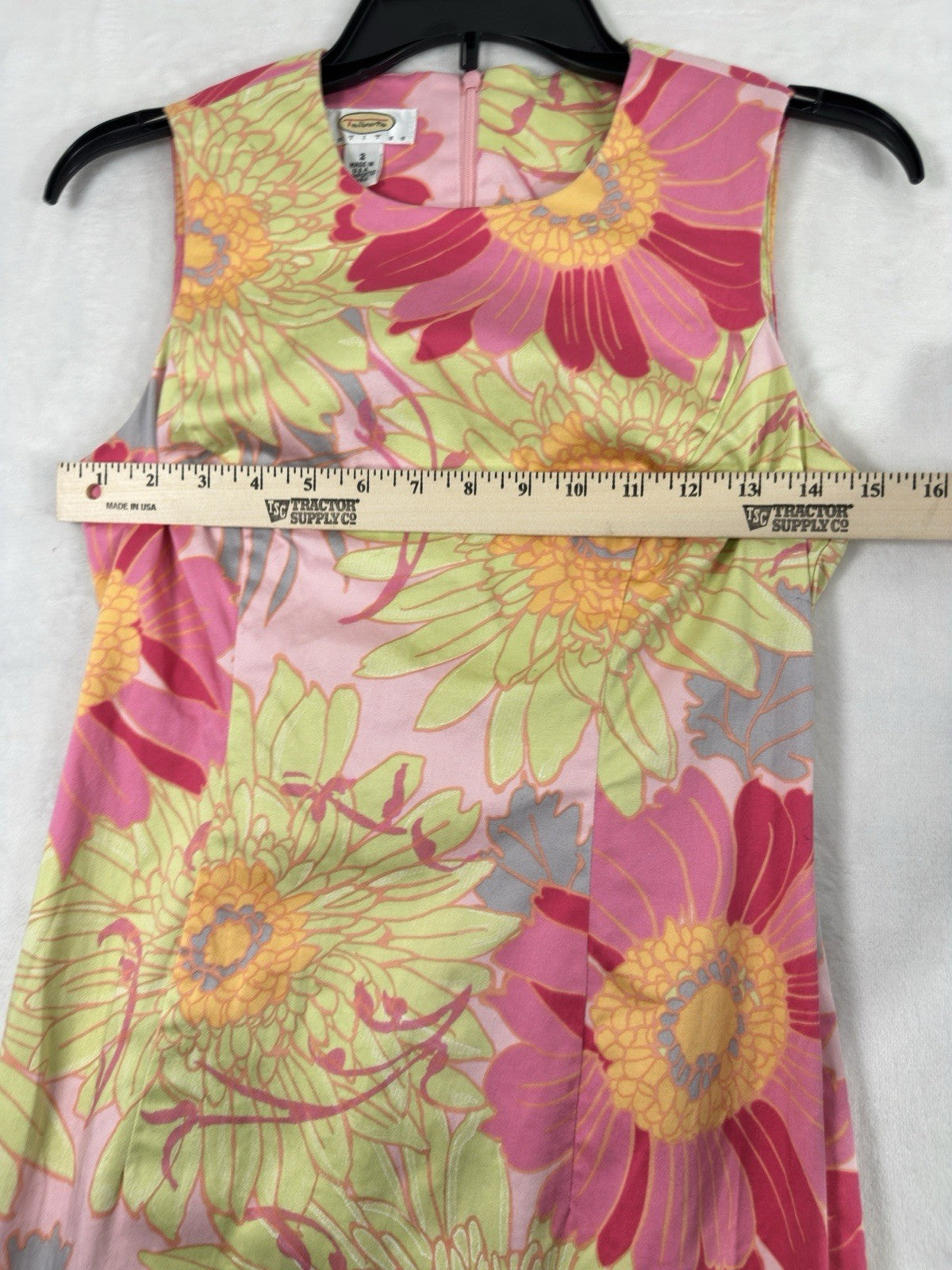 Vintage Talbots Dress 2P 2 Petite Sleeveless Pink Floral Cotton Stretch Short