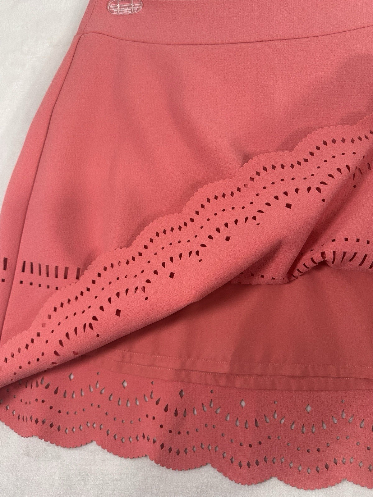 Ann Taylor LOFT Skirt 10 Pink Laser Cut Eyelet A-Line Flare Womens