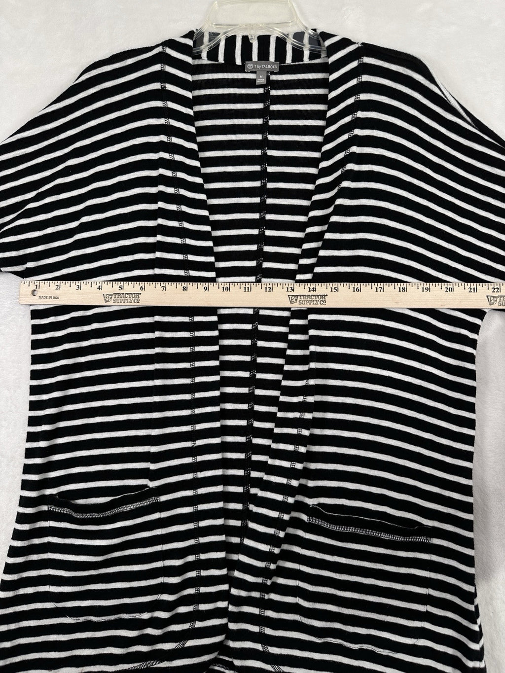 T By Talbots Medium Knit Cardigan Sweater Black White Striped Long Womens