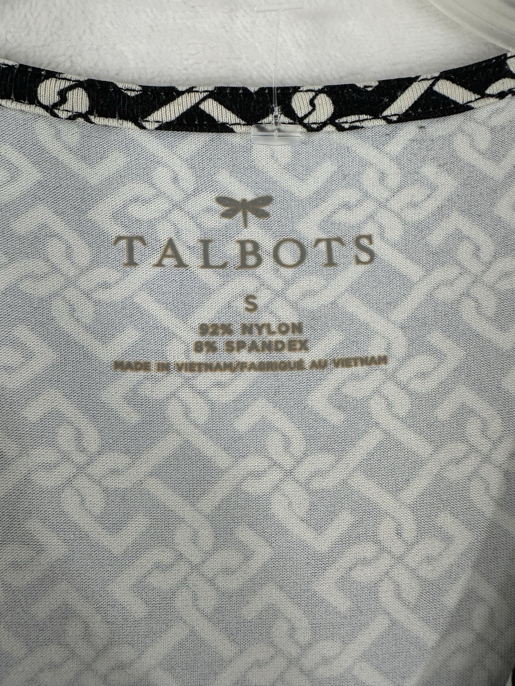 Talbots Dress Size Small Wrap Midi Black White Geo Print Stretch Knit Womens