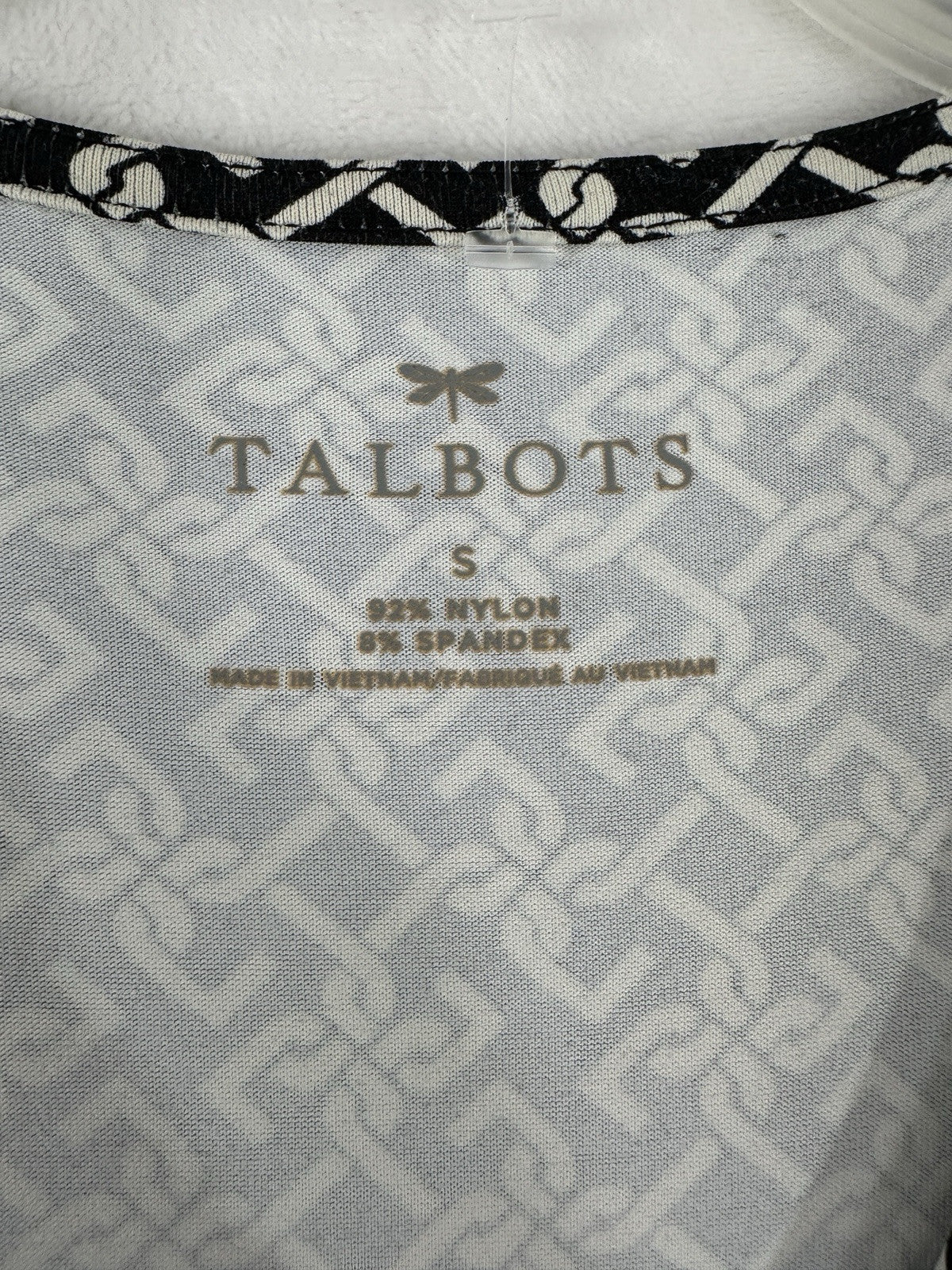 Talbots Dress Size Small Wrap Midi Black White Geo Print Stretch Knit Womens