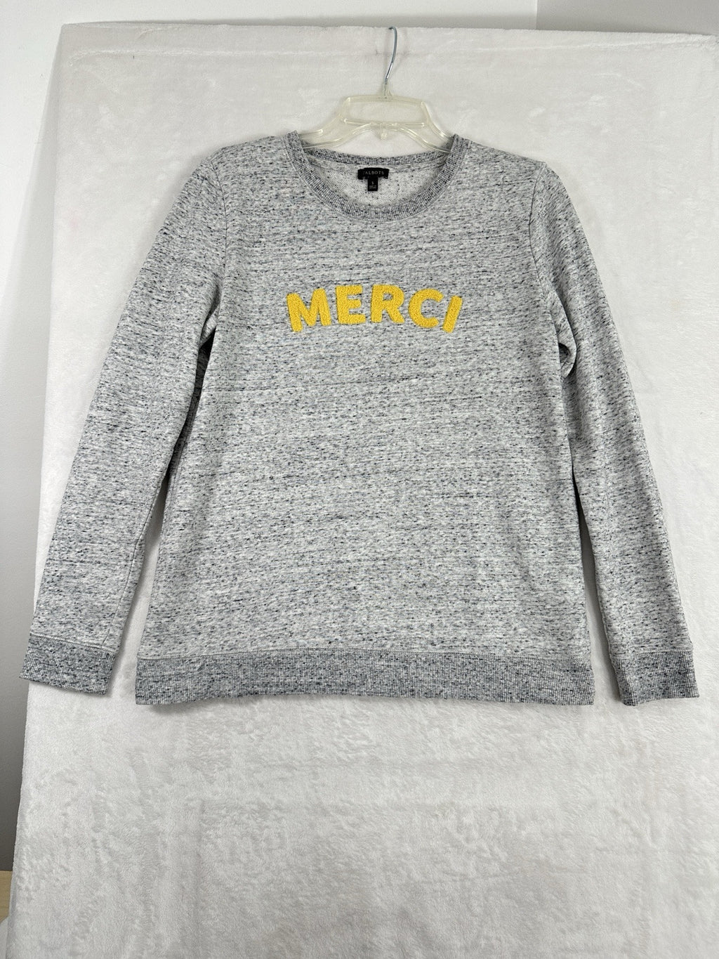 Talbots Small Merci Top Crew Neck Sweatshirt Gray Yellow Pullover Womens