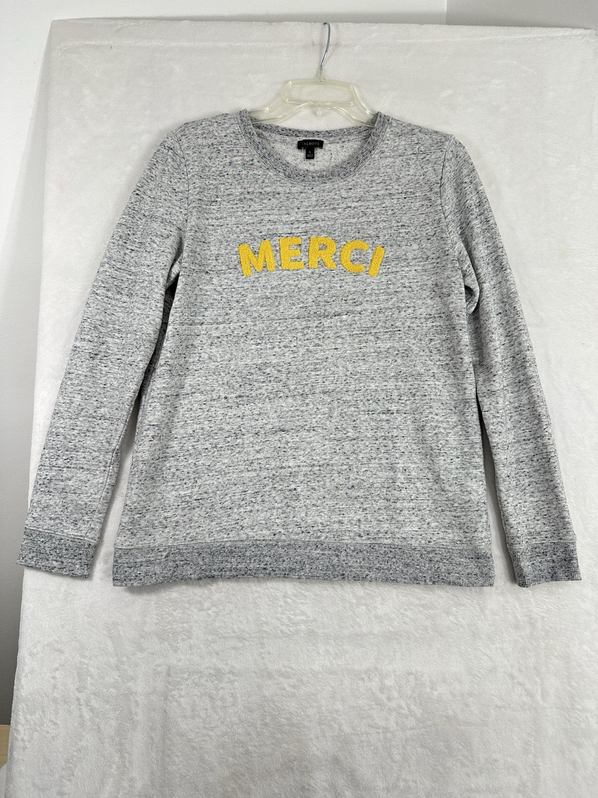 Talbots Small Merci Top Crew Neck Sweatshirt Gray Yellow Pullover Womens