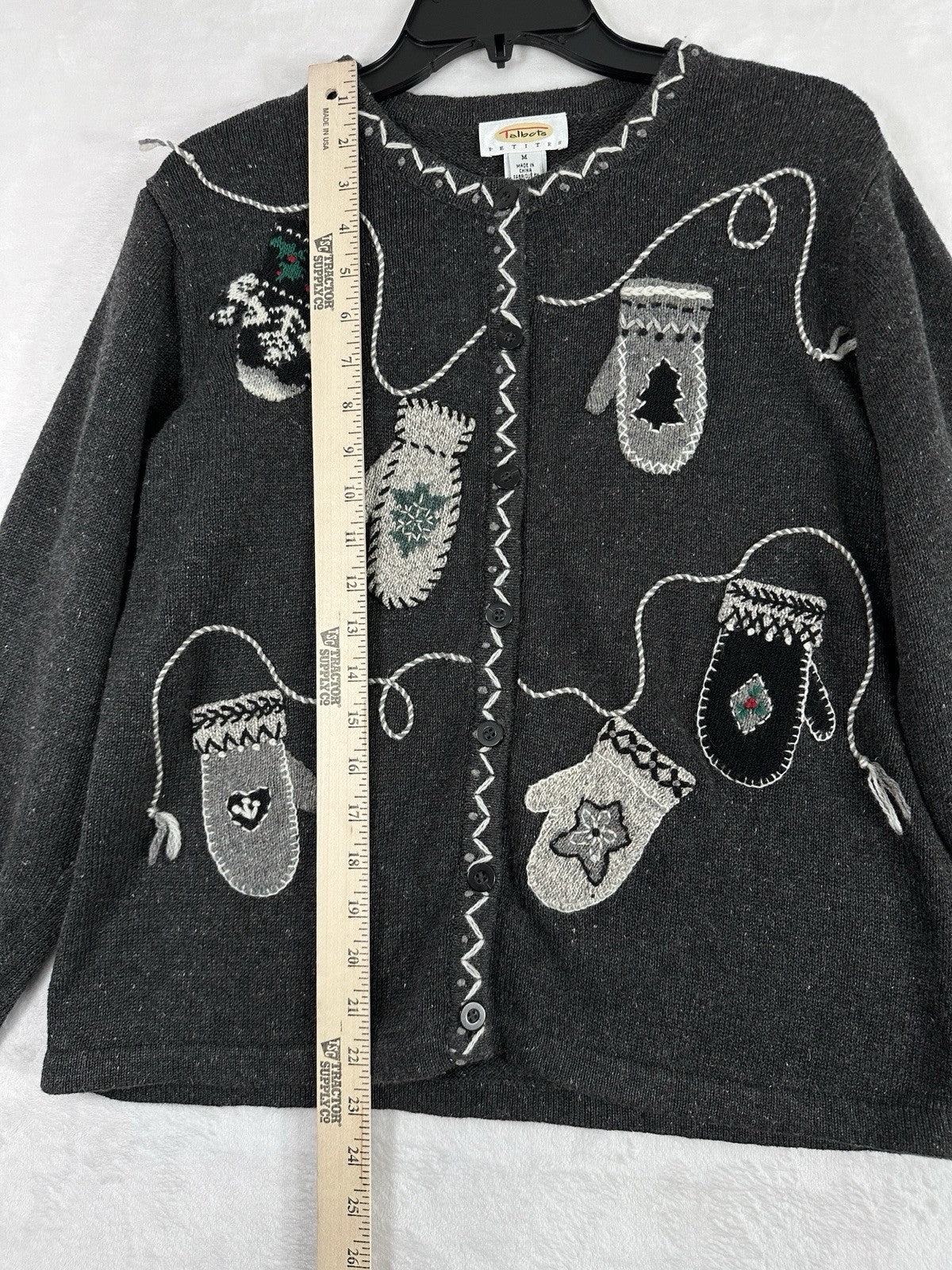 Vintage Talbots Christmas Cardigan Sweater Holiday Medium Petite MP Gray Women