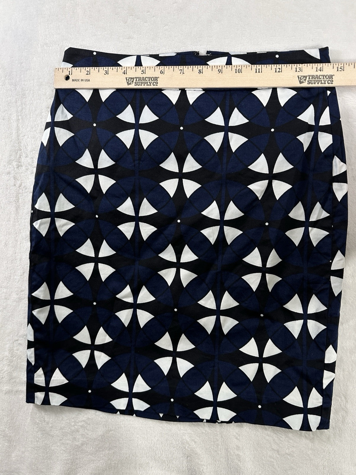 Ann Taylor Pencil Skirt 2 Petite 2P Navy Blue Black Print Womens Cotton Stretch