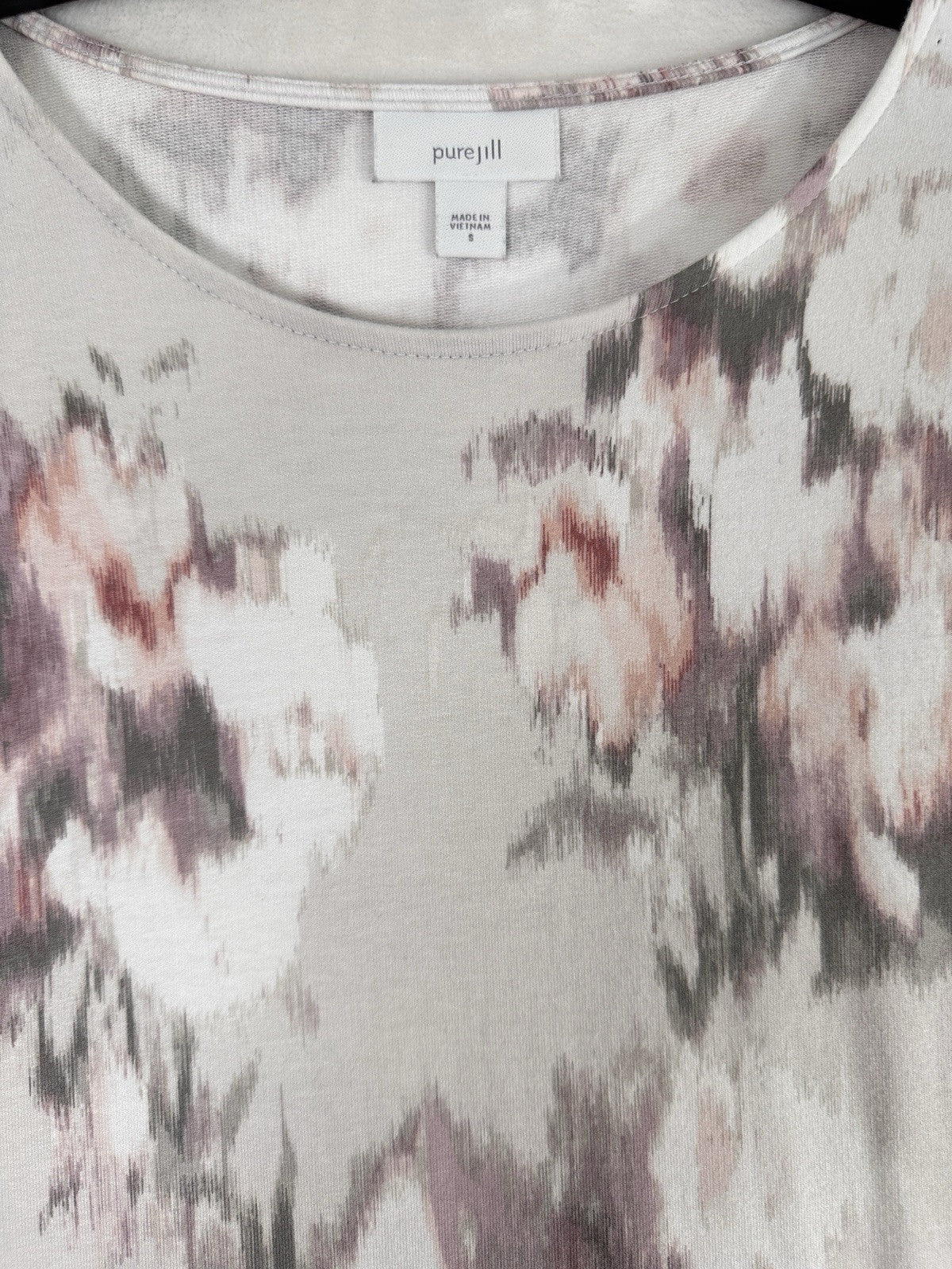 J Jill Pure Jill Small Knit Tunic Top Long Sleeve Watercolor Print Tan Womens