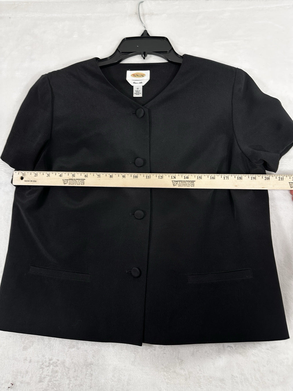 Vintage Talbots Pure Silk Jacket 12 Black Top Buttons Short Sleeve Womens