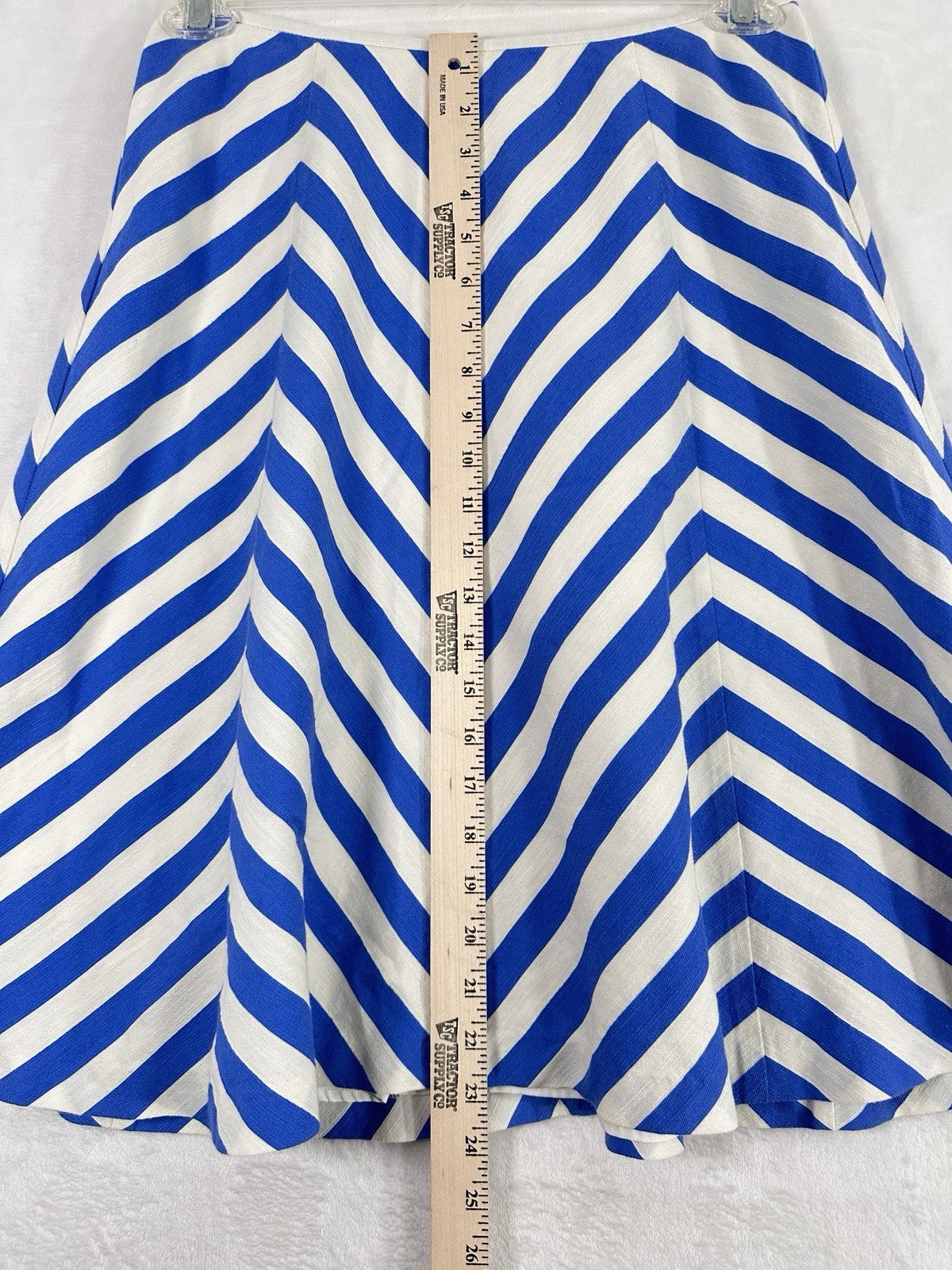 Talbots Midi Circle Skirt 6 Blue White Striped Cotton Womens Lined