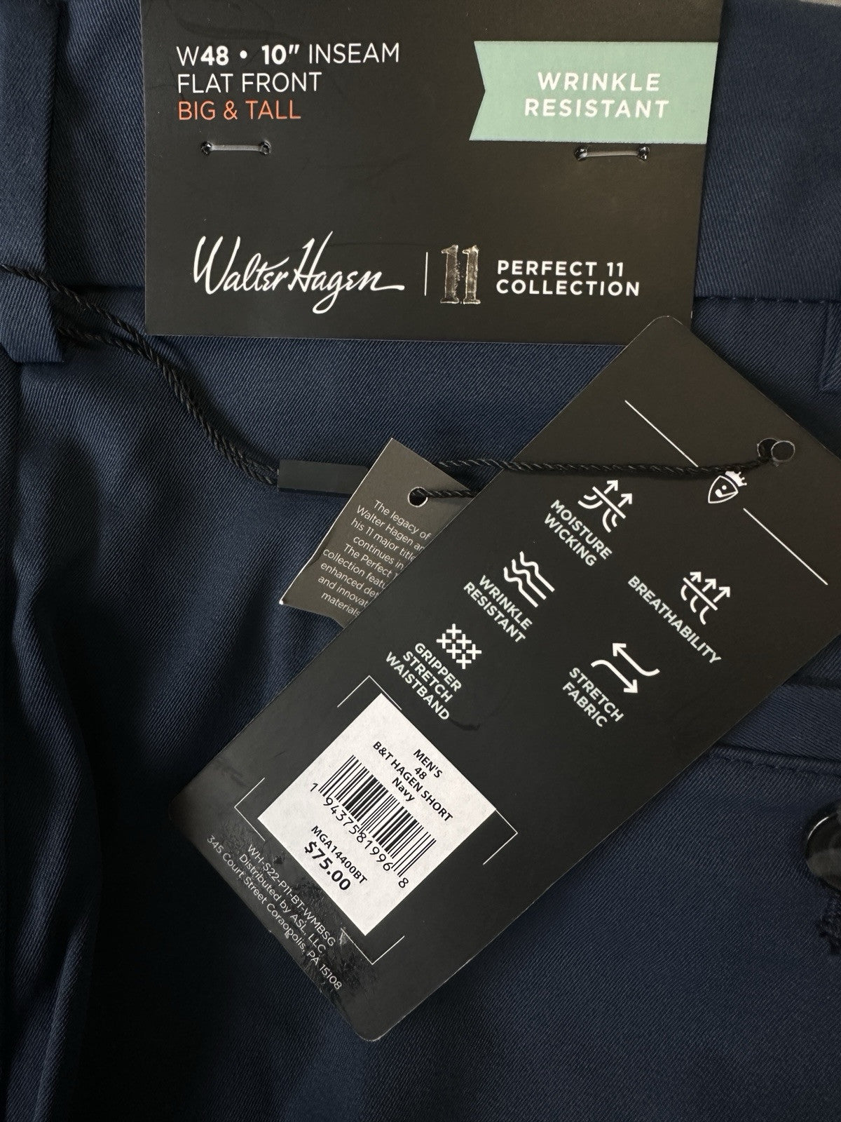 Walter Hagen Golf Shorts Mens 52 Navy Blue Flat Front 10” Men’s NWT