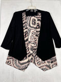 Chicos Travelers Size 1 Jacket Black Large Mixed Fabric Open Front Womens