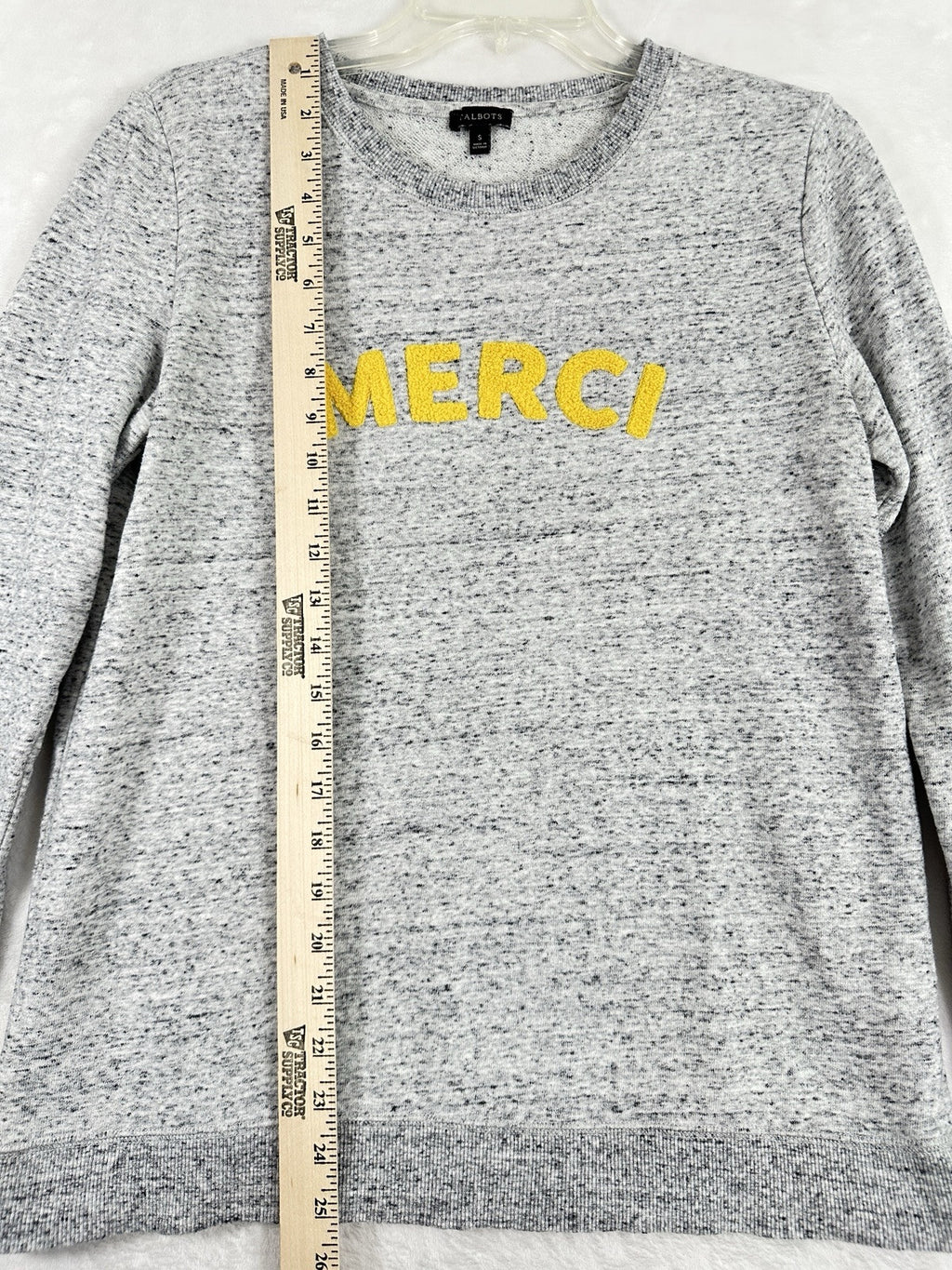 Talbots Small Merci Top Crew Neck Sweatshirt Gray Yellow Pullover Womens