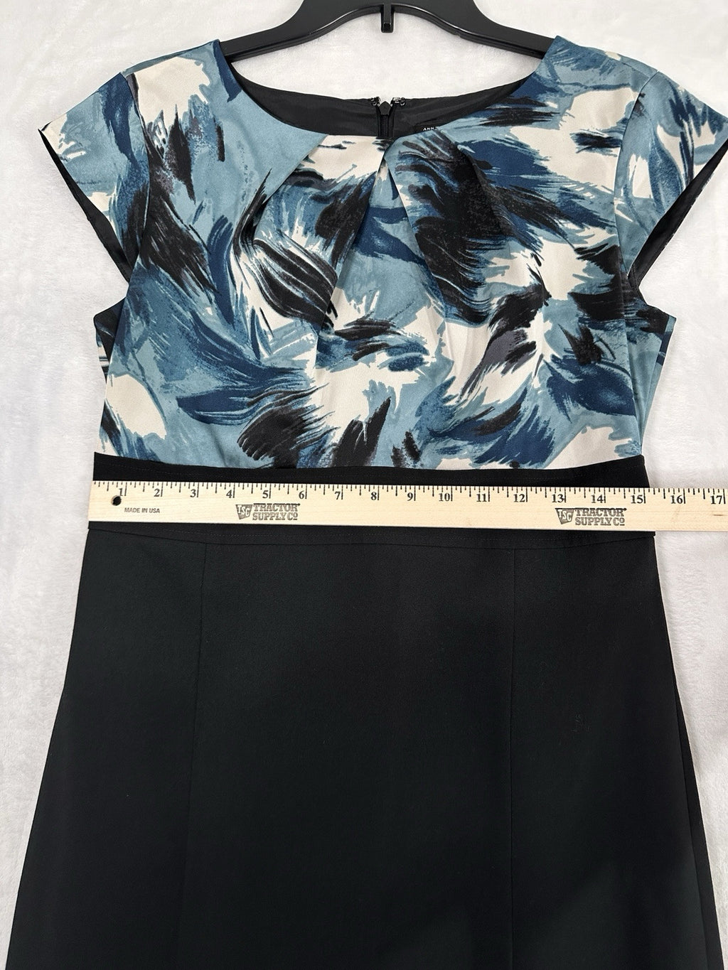Ann Taylor Dress 4 Black Blue Shift Dress Cap Sleeves Knee Length