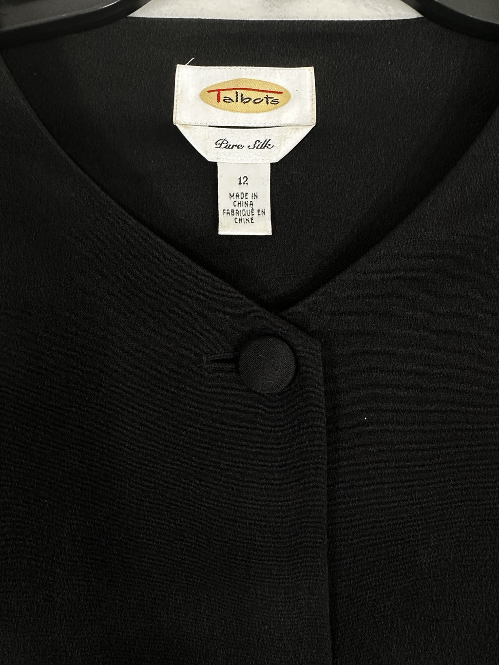 Vintage Talbots Pure Silk Jacket 12 Black Top Buttons Short Sleeve Womens