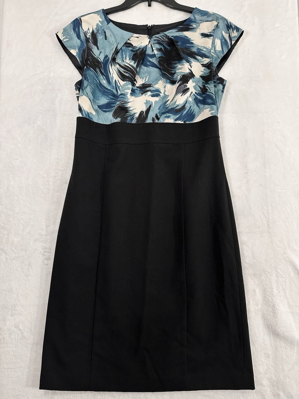 Ann Taylor Dress 4 Black Blue Shift Dress Cap Sleeves Knee Length