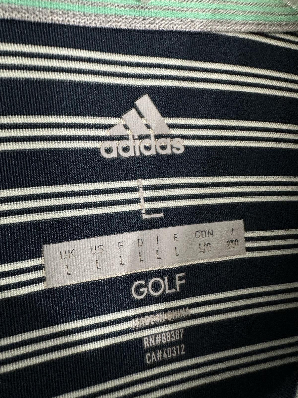 Adidas Golf Polo Large Men’s Navy Blue Striped Short Sleeve Shirt
