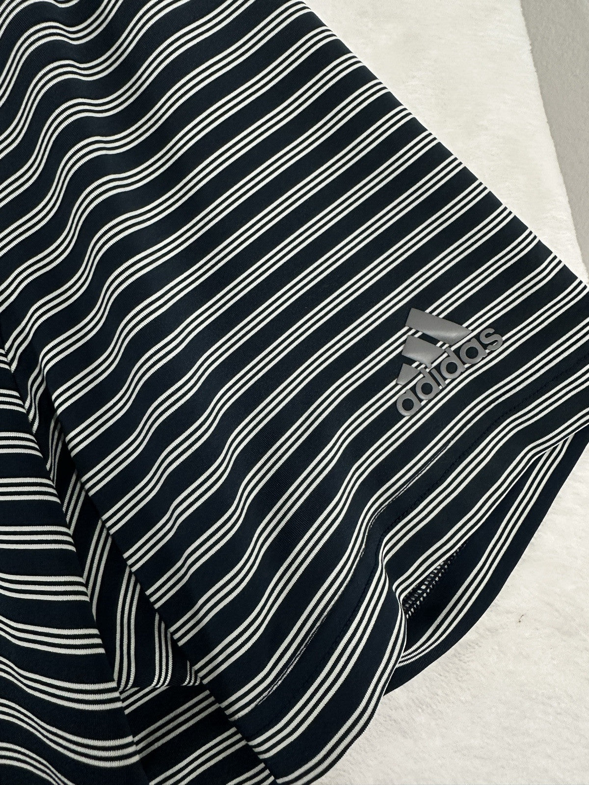 Adidas Golf Polo Large Men’s Navy Blue Striped Short Sleeve Shirt