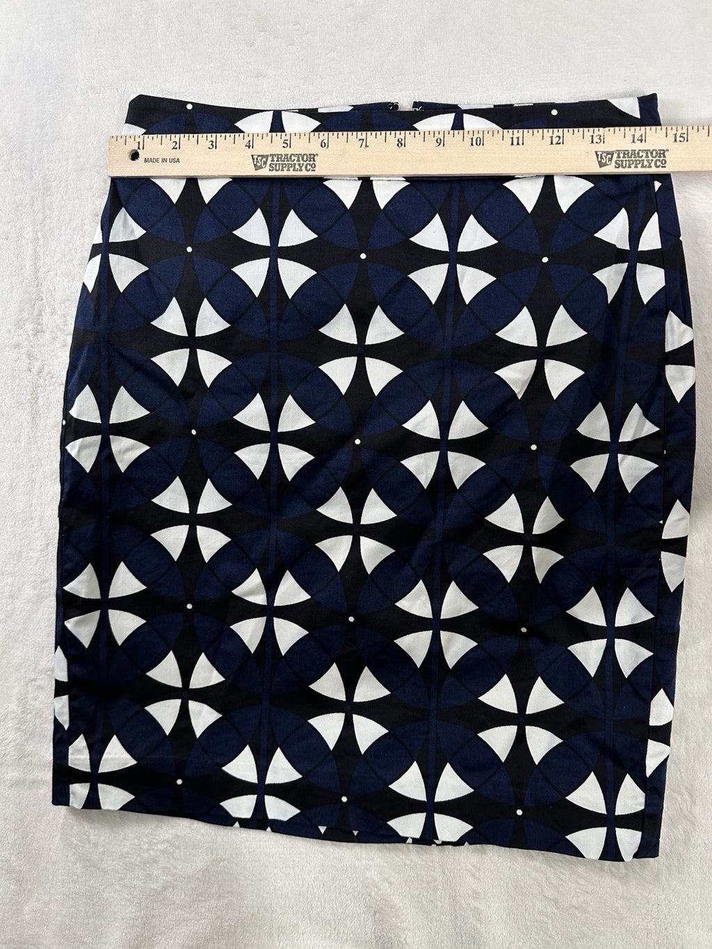 Ann Taylor Pencil Skirt 2 Petite 2P Navy Blue Black Print Womens Cotton Stretch