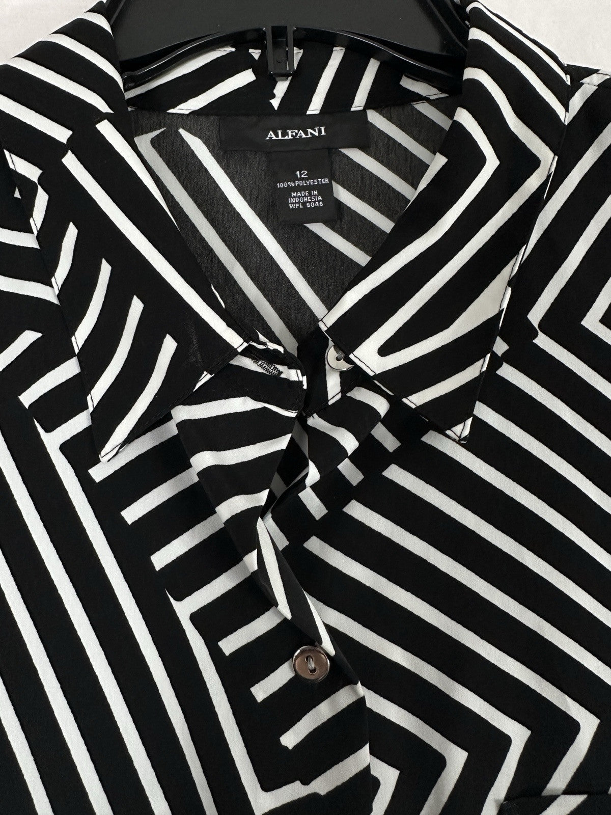 Alfani Dress 12 Black White Sleeveless Shirt Dress Geometric Print A Line