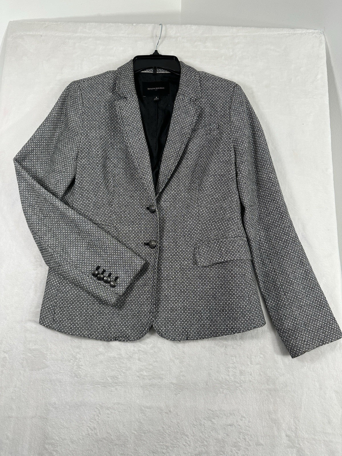 Banana Republic Jacket Size 8 Black White Blazer Womens 2 Silver Buttons