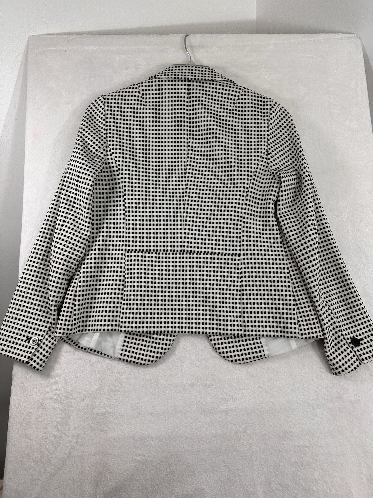 Talbots Medium Jacket Black White Check Blazer 1 Button Pockets Stretch Womens