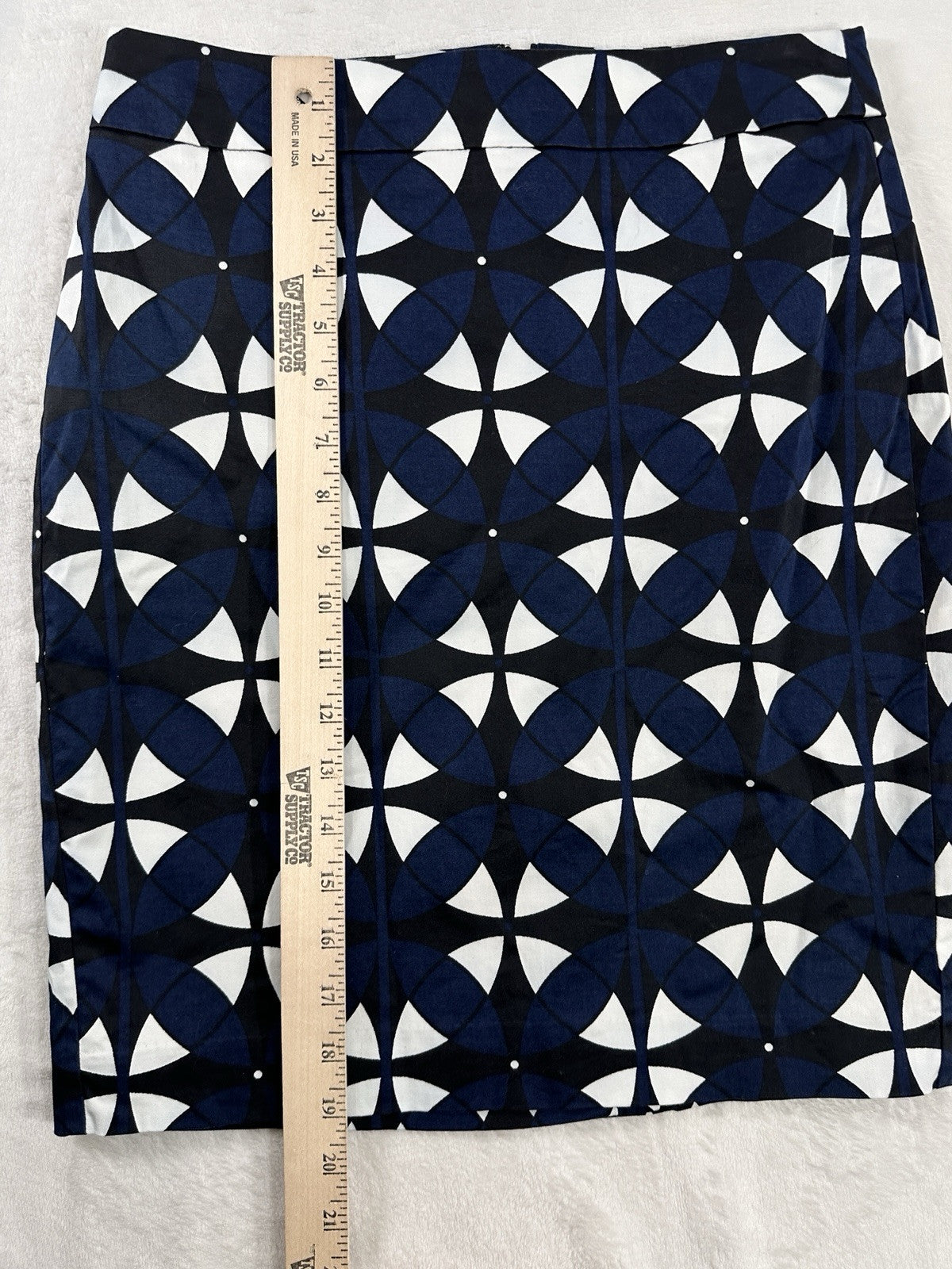 Ann Taylor Pencil Skirt 2 Petite 2P Navy Blue Black Print Womens Cotton Stretch